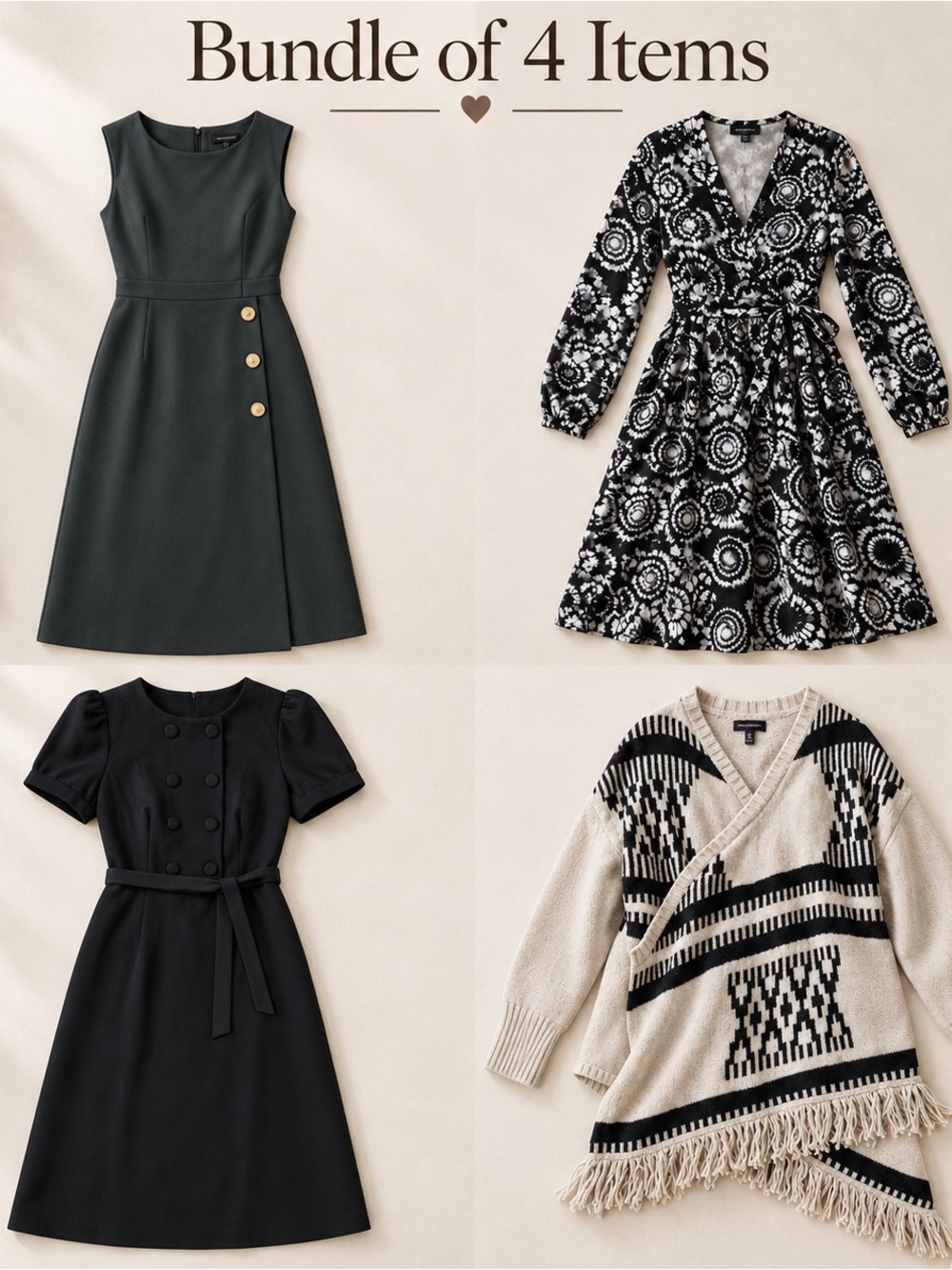 American Eagle Outfitters Black, Cream & Black Pattern Midi Dress Bundle
